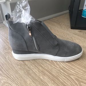 Gray suede boot style sneakers